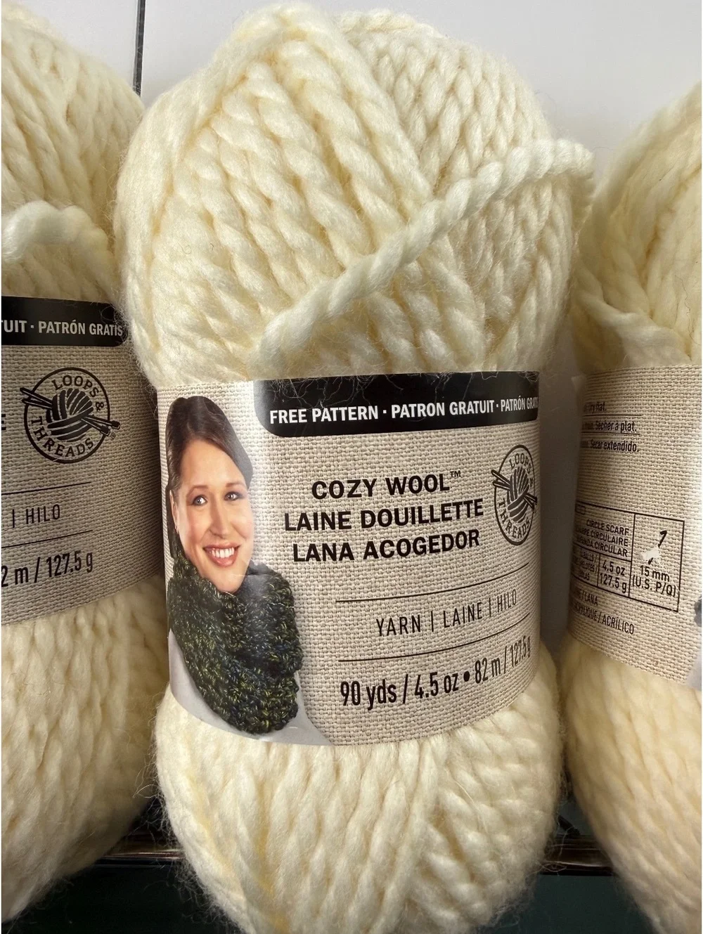 Loops & Threads Cozy Wool Yarn Fleece Ivory 3 Skeins Total 270 Yds Discontinued